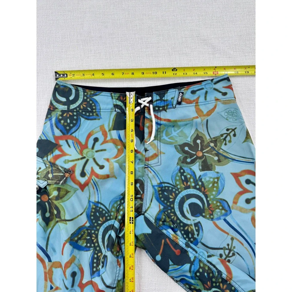 Reef Mens Vintage Y2K Board Shorts 36 Aqua Blue Tropical Floral Swim Trunks Surf